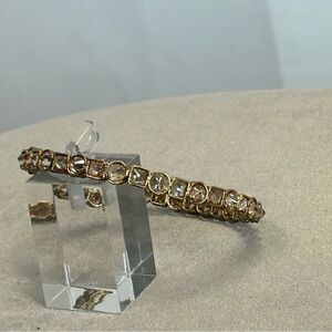 Light tan blush nude pink crystal rhinestones square circular bangle bracelet